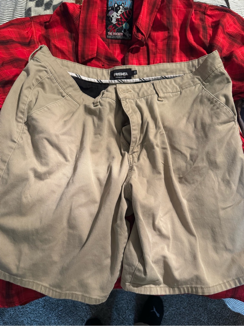 RSQ Men’s Kahki, blue and grey Flat-Front Chino Shorts